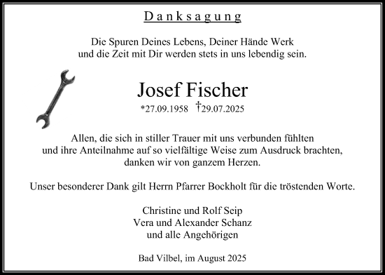 Traueranzeige von Josef Fischer von Bad Vilbel/Karben