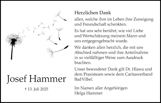Traueranzeige von Josef Hammer von Bad Vilbel/Karben