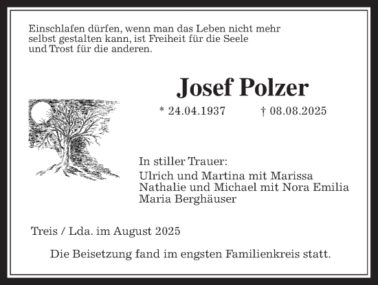Traueranzeige von Josef Polzer von Giessener Allgemeine, Alsfelder Allgemeine