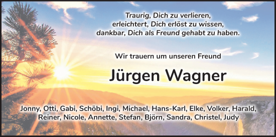 Traueranzeige von Jürgen Wagner von Kreis-Anzeiger