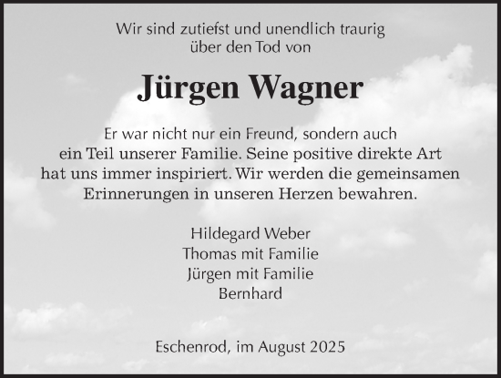 Traueranzeige von Jürgen Wagner von Kreis-Anzeiger