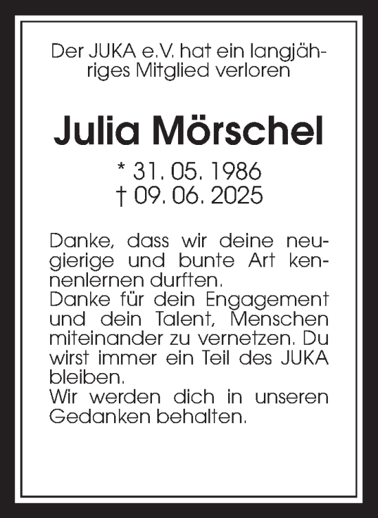 Traueranzeige von Julia Mörschel von Wetterauer Zeitung