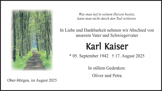 Traueranzeige von Karl Kaiser von Butzbacher Zeitung
