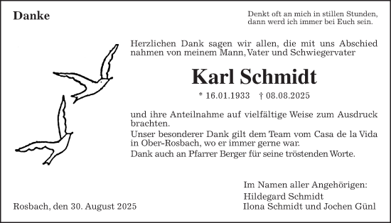 Traueranzeige von Karl Schmidt von Wetterauer Zeitung