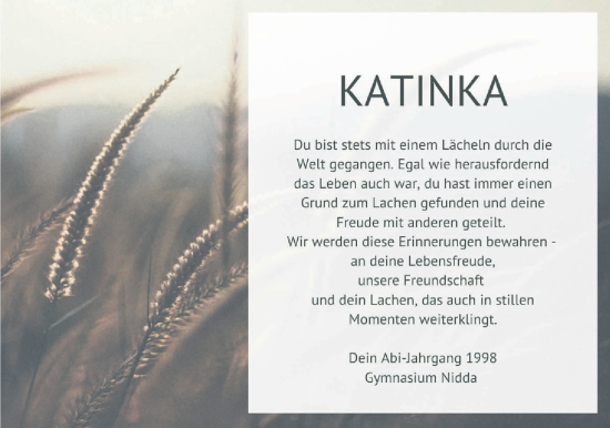 Traueranzeige von Katinka Eschke von Kreis-Anzeiger