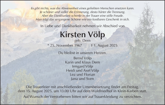 Traueranzeige von Kirsten Völp von Bad Vilbel/Karben, Wetterauer Zeitung