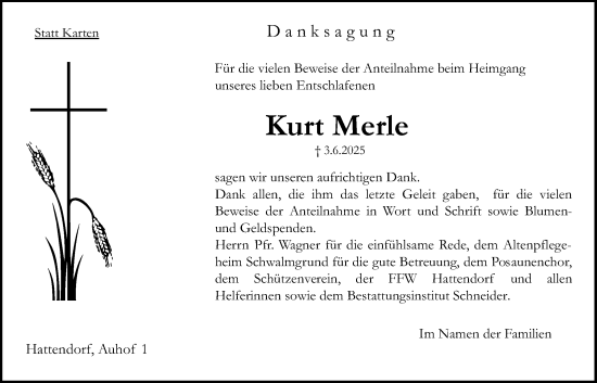 Traueranzeige von Kurt Merle von Oberhessische Zeitung, 