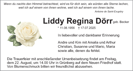 Traueranzeige von Liddy Regina Dörr von Giessener Allgemeine, Alsfelder Allgemeine