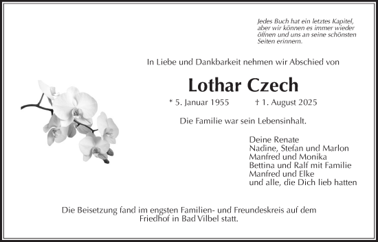 Traueranzeige von Lothar Czech von Bad Vilbel/Karben