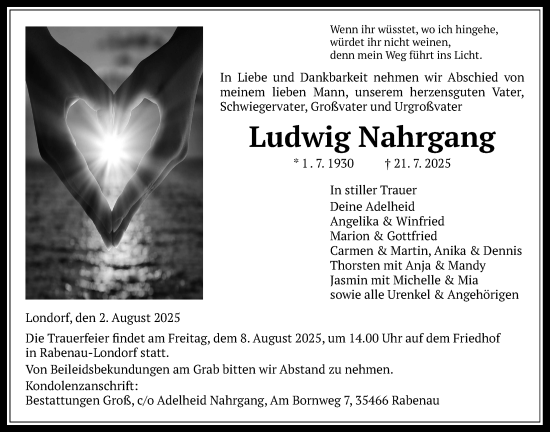 Traueranzeige von Ludwig Nahrgang von Giessener Allgemeine, Alsfelder Allgemeine