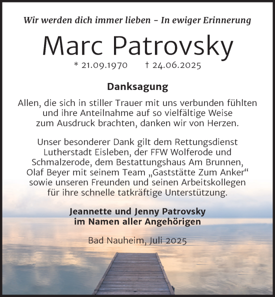 Traueranzeige von Marc Patrovsky von Wetterauer Zeitung