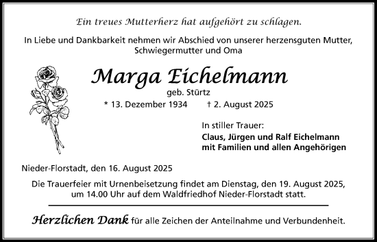 Traueranzeige von Marga Eichelmann von Wetterauer Zeitung