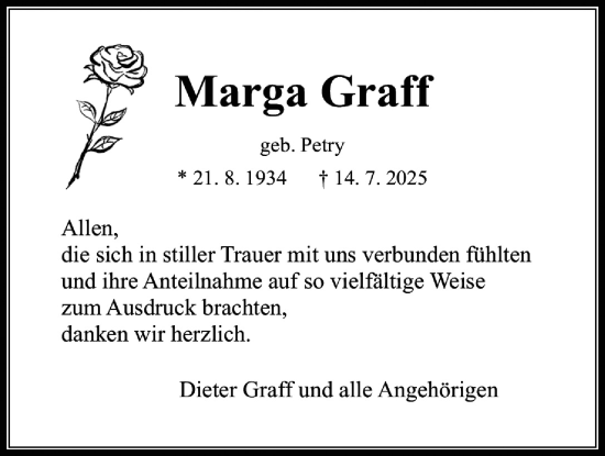 Traueranzeige von Marga Graff von Wetterauer Zeitung