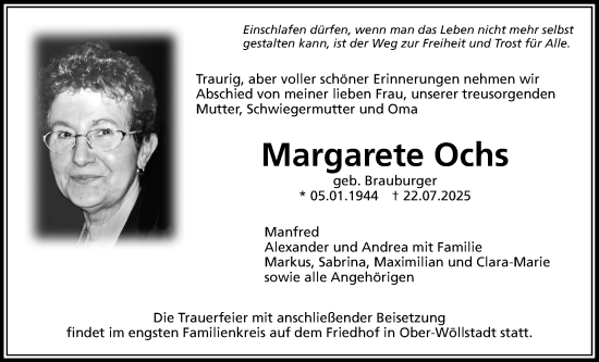 Traueranzeige von Margarete Ochs von Wetterauer Zeitung