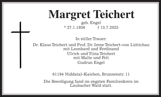 Traueranzeige von Margret Teichert von Kreis-Anzeiger