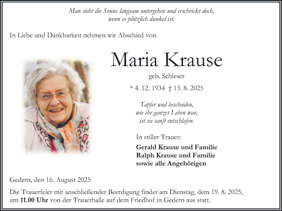 Traueranzeige von Maria Krause von Kreis-Anzeiger