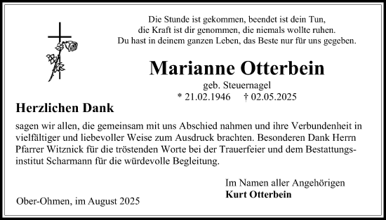 Traueranzeige von Marianne Otterbein von Mücker Stimme, Giessener Allgemeine, Alsfelder Allgemeine