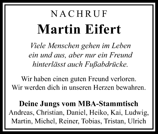 Traueranzeige von Martin Eifert von Giessener Allgemeine, Alsfelder Allgemeine