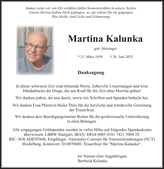 Traueranzeige von Martina Kalunka von Wetterauer Zeitung