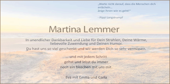 Traueranzeige von Martina Lemmer von Usinger Anzeiger