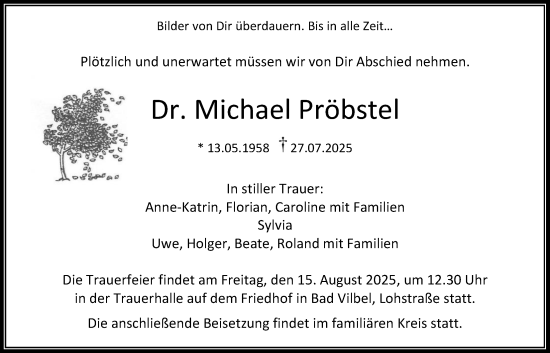 Traueranzeige von Michael Pröbstel von Bad Vilbel/Karben