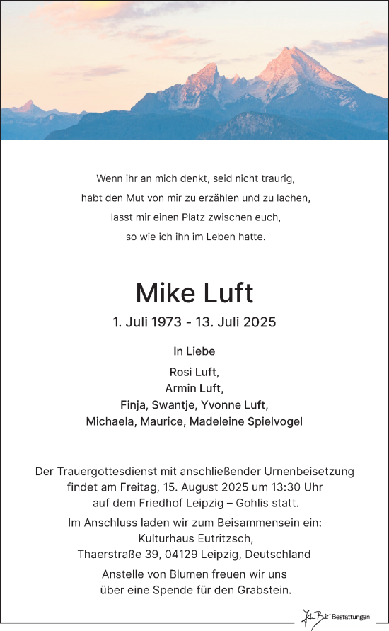 Traueranzeige von Mike Luft von Kreis-Anzeiger
