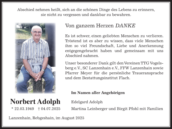 Traueranzeige von Norbert Adolph von Lauterbacher Anzeiger