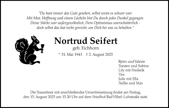 Traueranzeige von Nortrud Seifert von Bad Vilbel/Karben