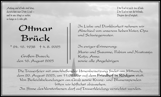 Traueranzeige von Ottmar Brück von Giessener Anzeiger