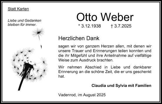 Traueranzeige von Otto Weber 