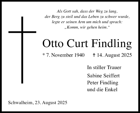 Traueranzeige von Otto Curt Findling von Wetterauer Zeitung