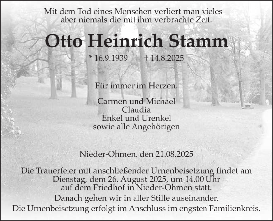 Traueranzeige von Otto Heinrich Stamm von Mücker Stimme