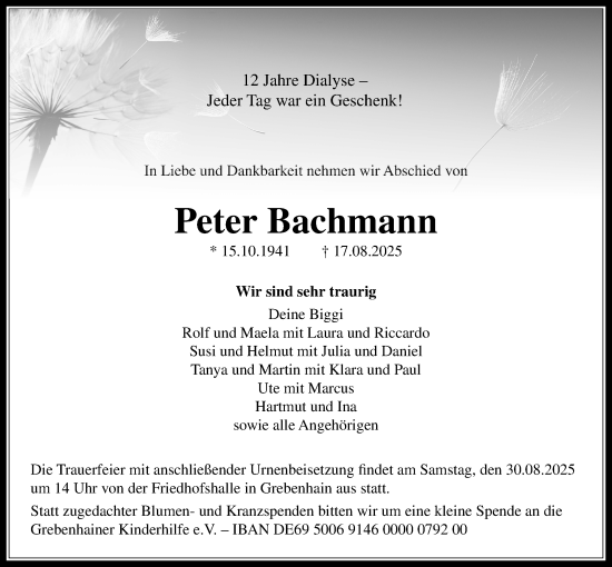 Traueranzeige von Peter Bachmann von Lauterbacher Anzeiger