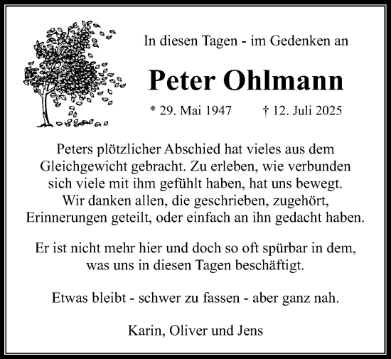 Traueranzeige von Peter Ohlmann von Wetterauer Zeitung