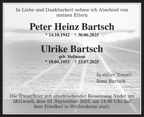 Traueranzeige von Peter Heinz Bartsch von Wetterauer Zeitung