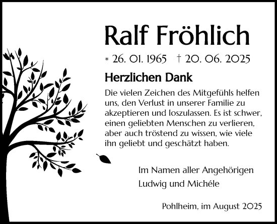 Traueranzeige von Ralf Fröhlich von Pohlheimer Nachrichten