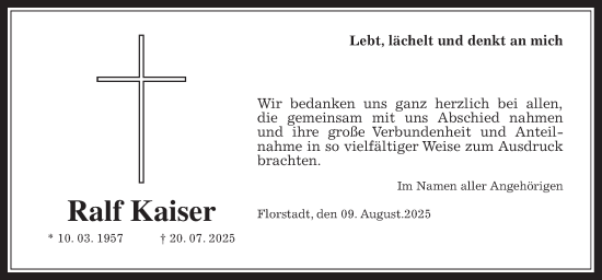 Traueranzeige von Ralf Kaiser von Wetterauer Zeitung