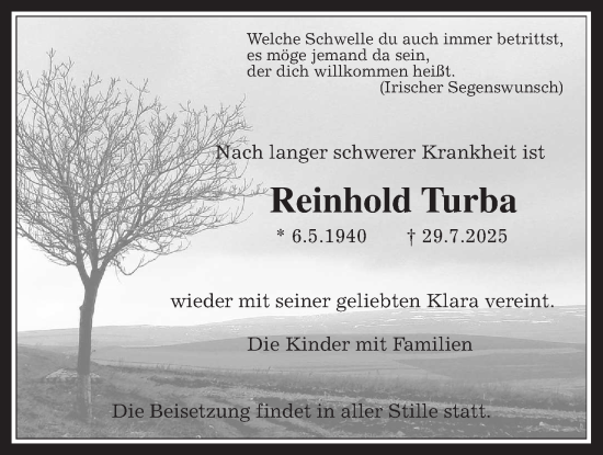 Traueranzeige von Reinhold Turba von Wetterauer Zeitung