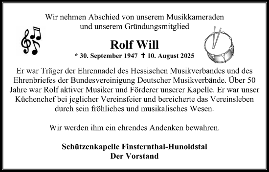 Traueranzeige von Rolf Will von Usinger Anzeiger