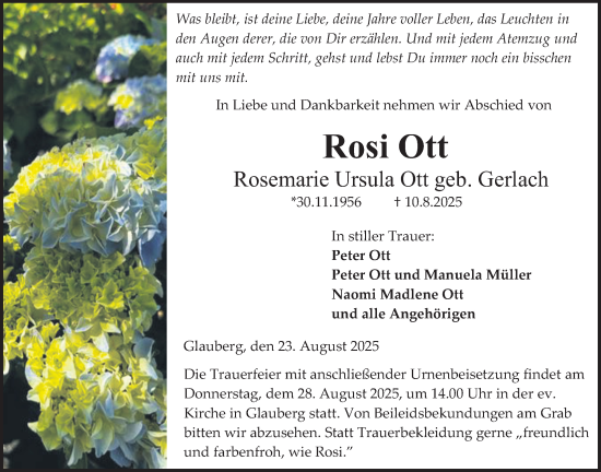 Traueranzeige von Rosemarie Ursula Ott von Kreis-Anzeiger