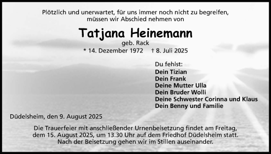 Traueranzeige von Tatjana Heinemann von Kreis-Anzeiger