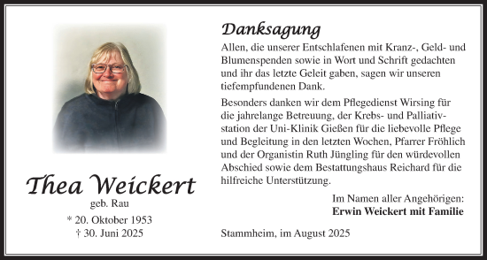 Traueranzeige von Thea Weickert von Wetterauer Zeitung