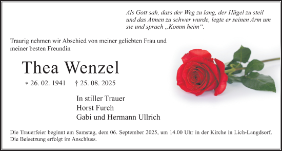 Traueranzeige von Thea Wenzel von Giessener Allgemeine, Alsfelder Allgemeine, Giessener Anzeiger