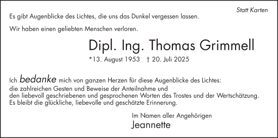 Traueranzeige von Thomas Grimmell von Giessener Allgemeine, Alsfelder Allgemeine, Giessener Anzeiger
