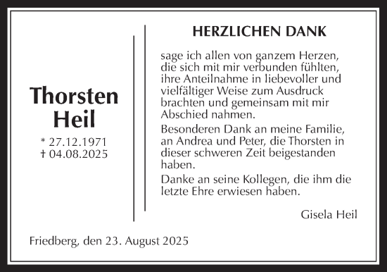 Traueranzeige von Thorsten Heil von Wetterauer Zeitung