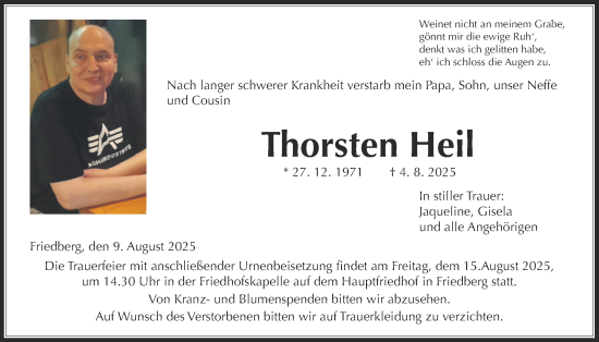 Traueranzeige von Thorsten Heil von Wetterauer Zeitung