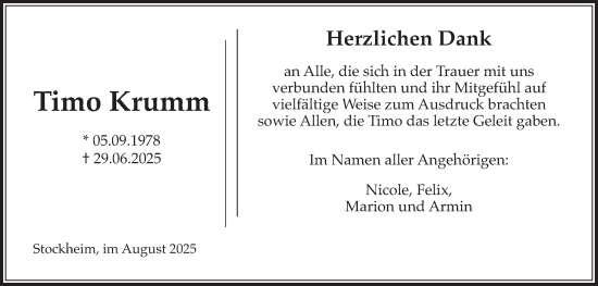 Traueranzeige von Timo Krumm von Kreis-Anzeiger