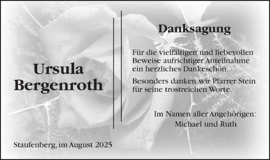 Traueranzeige von Ursula Bergenroth von Giessener Anzeiger, Giessener Allgemeine, Alsfelder Allgemeine