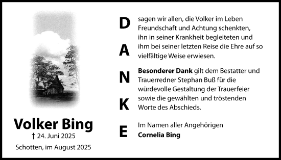 Traueranzeige von Volker Bing von Kreis-Anzeiger