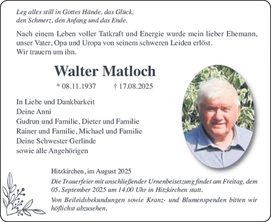 Traueranzeige von Walter Matloch von Kreis-Anzeiger